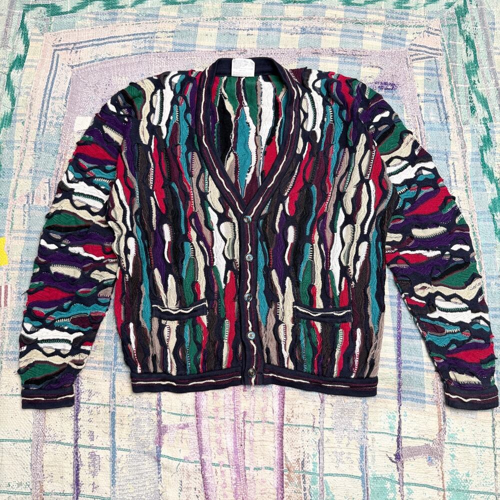 Coogi Multicolor 100% Mercerised Cotton Sweater Cardigan Men's Size L